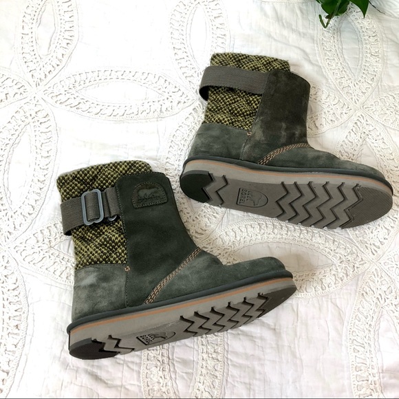 Sorel Shoes - Sorel Rylee Green Leather Suede Fleece Lined Snow Winter Warm Outdoor Boots